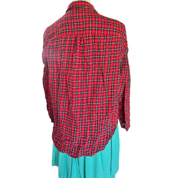 Old Navy Red & Black Plaid Classic Flannel Shirt XL womens Long Sleeve Button-Up - Picture 2 of 8